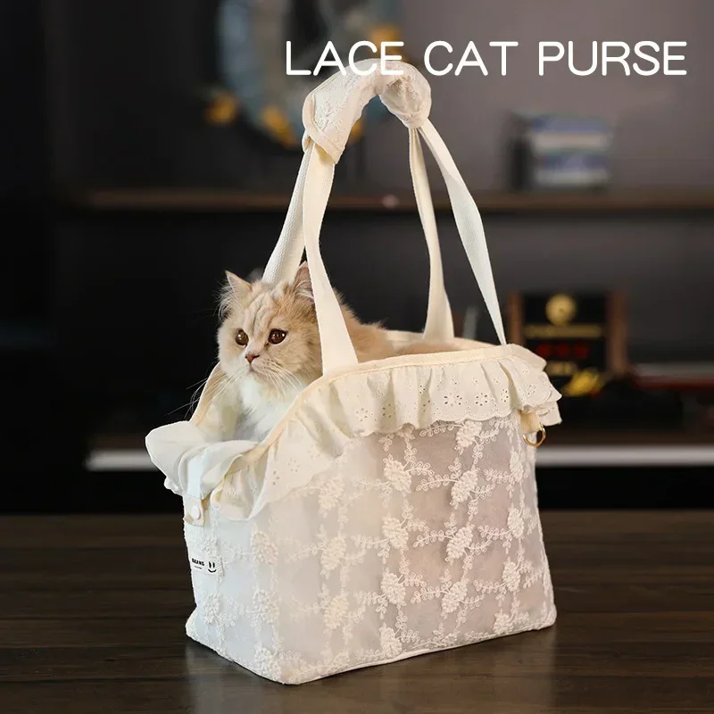 

Pet Cat Dog Handbag Kitten Backpack Travel Seat Transportation Mobile Puppy Lace Mesh Breathable Handheld Space Backpack