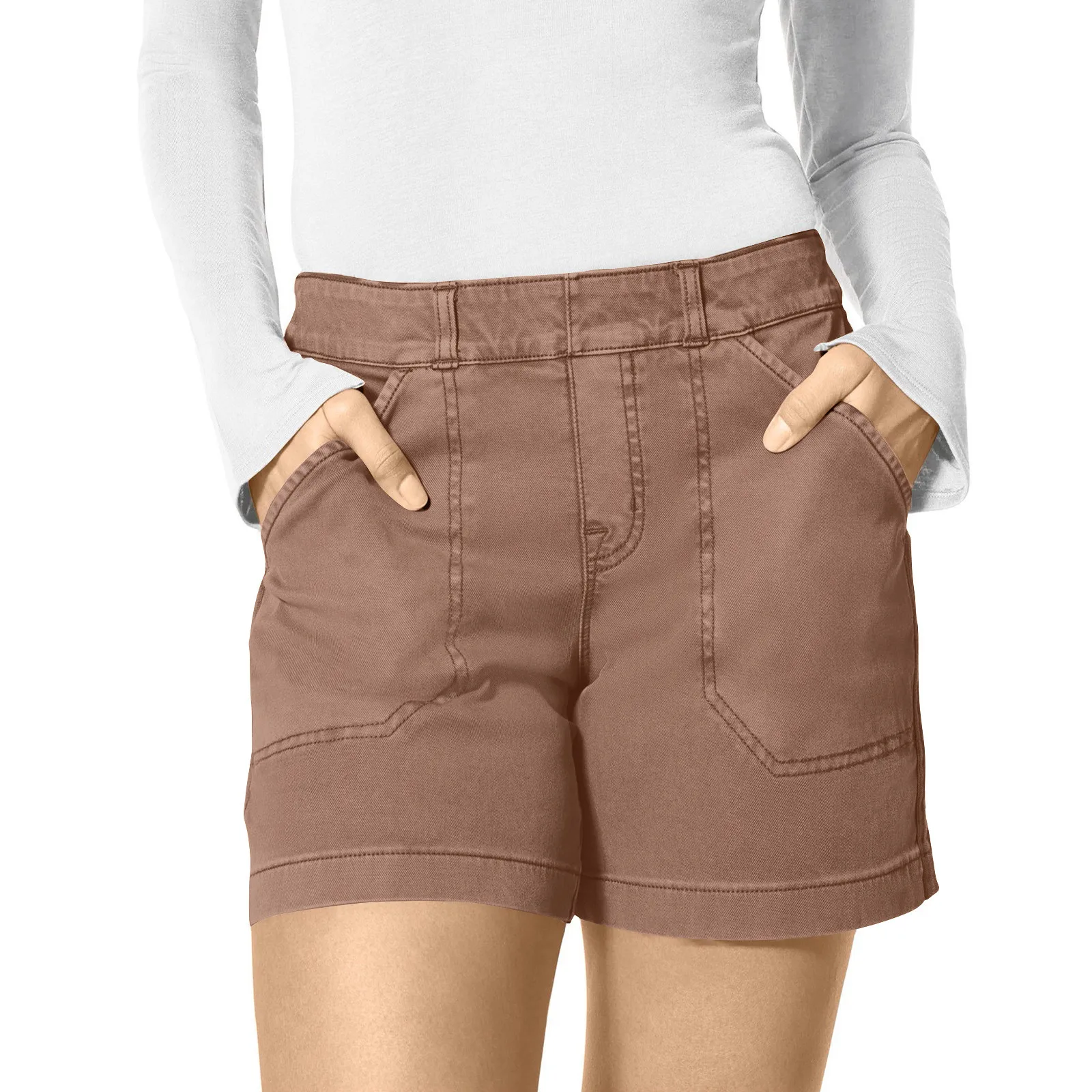 2024 Women'S Pants Soft Stretch Twill Short Pants Side Pockets Soft Feel No Button & No Zipper Flattering Fit Pant Ropa De Dama