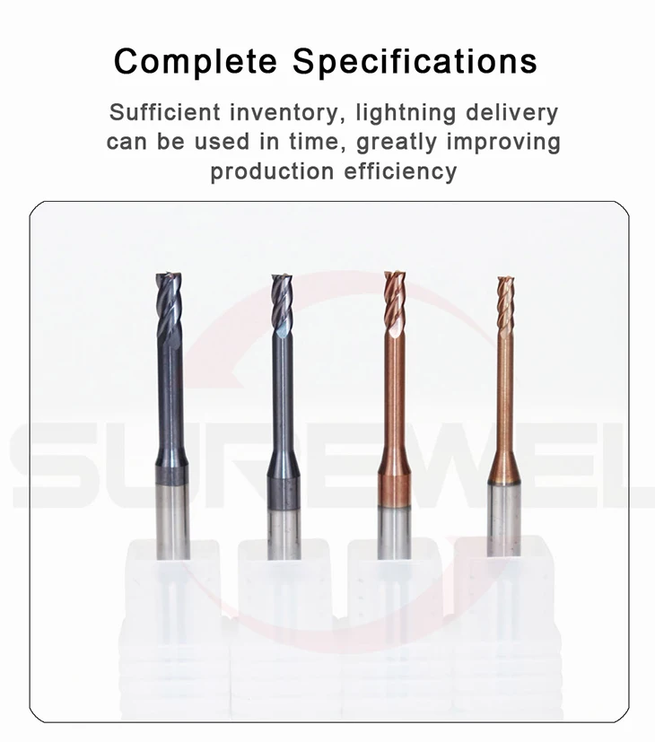 SUREWEL 1-3 mm 4-Flöte Superhard Langhals-Endfräser HRC60 Hartmetall-CNC-Werkzeug R0.1 R0.2 für Edelstahl-Tieffräser – Detail 10