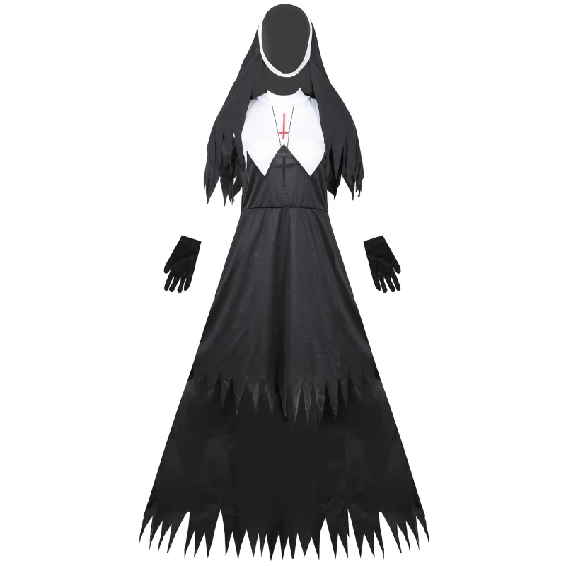 Halloween Terrorist Nun Costume Demon Scary Cosplay Costumes Long Robes Lady Spooktacular Bloody Nun Cosplay Fancy Dress