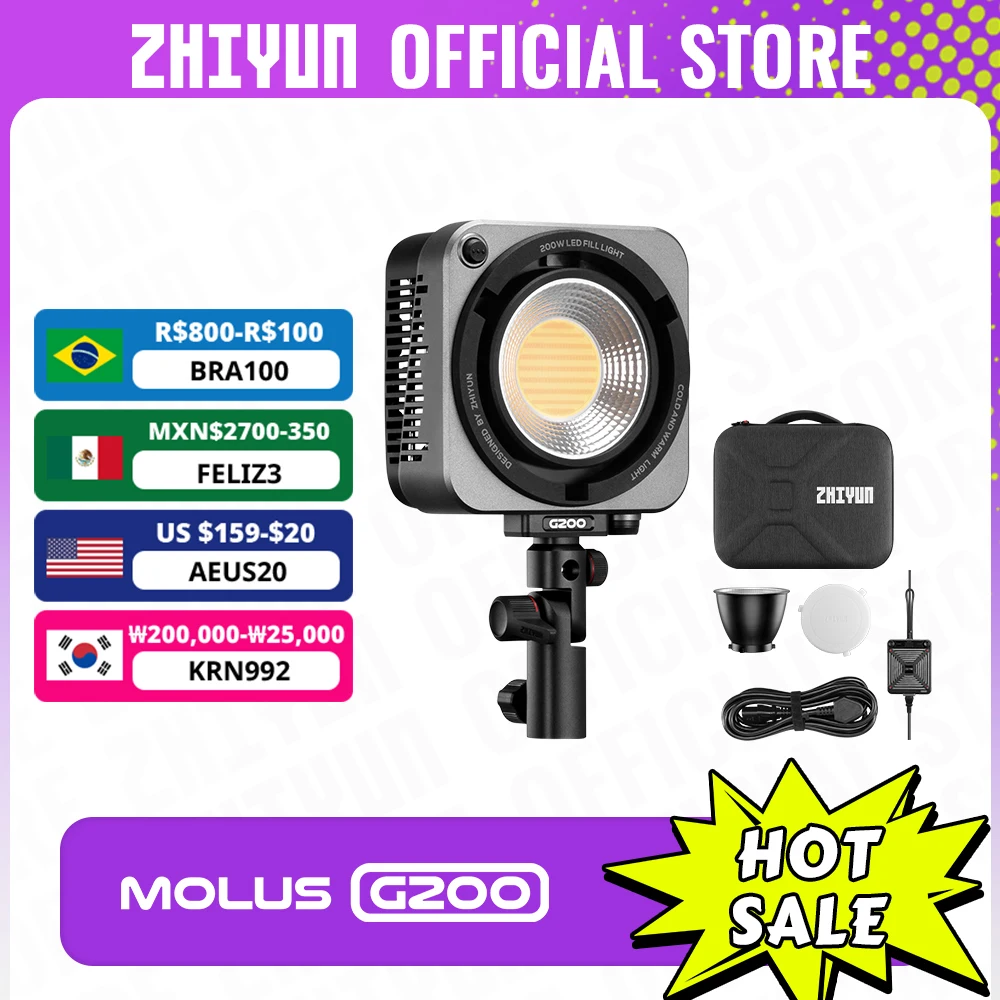 ZHIYUN-Official-MOLUS-G200-200W-COB-LED-Video-Light-Photography ...