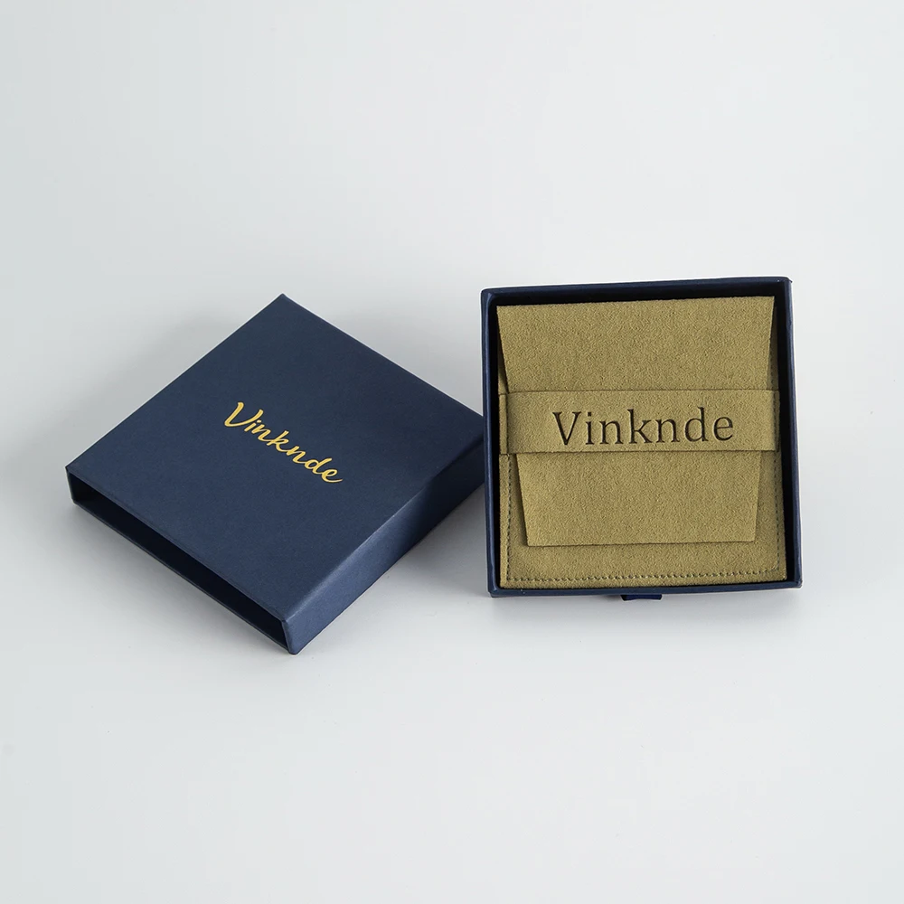 7X7X1.7cm Custom Blue Jewelry Paper Drawer Box With Microfiber Bag Pouch Personalized Logo Chic Small Packaging Cardboard Box