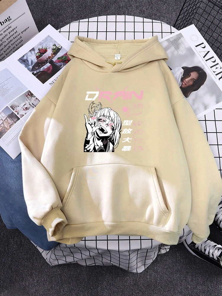 

Y2K Harajuku Style Girl Biting Her Finger Women Hoody Oversize Loose Sportswear Simple Fleece Pullover Hip Hop Autumn Female Top
