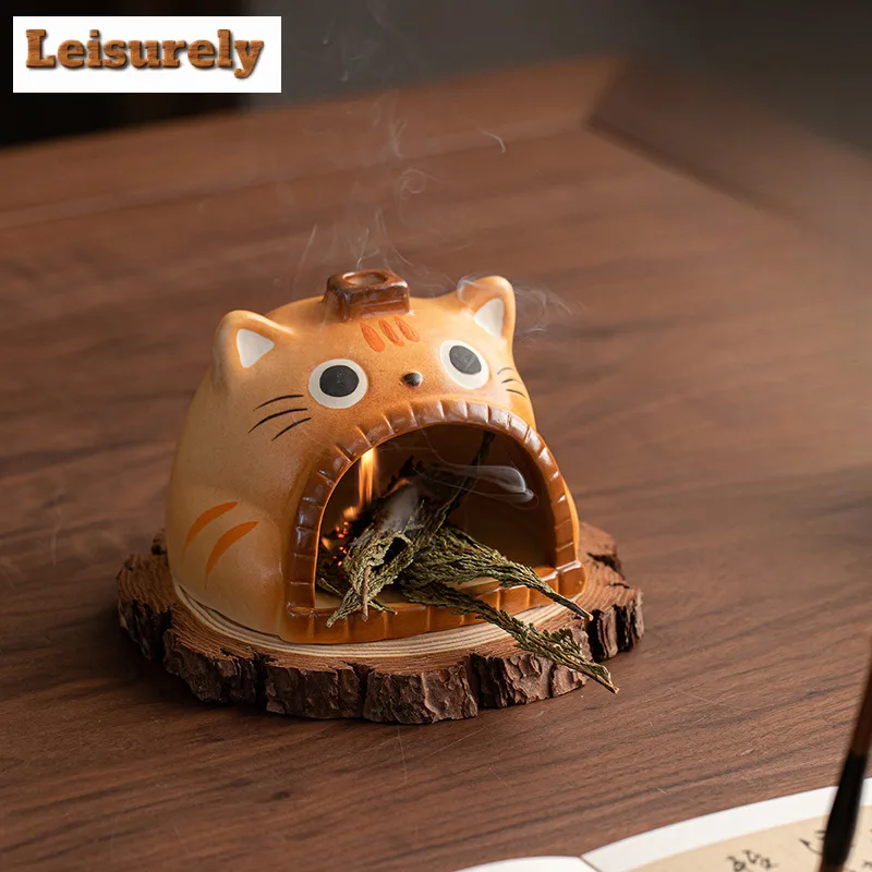 Cute Cat Incense Holder Water Fountain Decoration Incense Burners Consecrate Scented Aromatic Candles Censer Cafes Ornaments