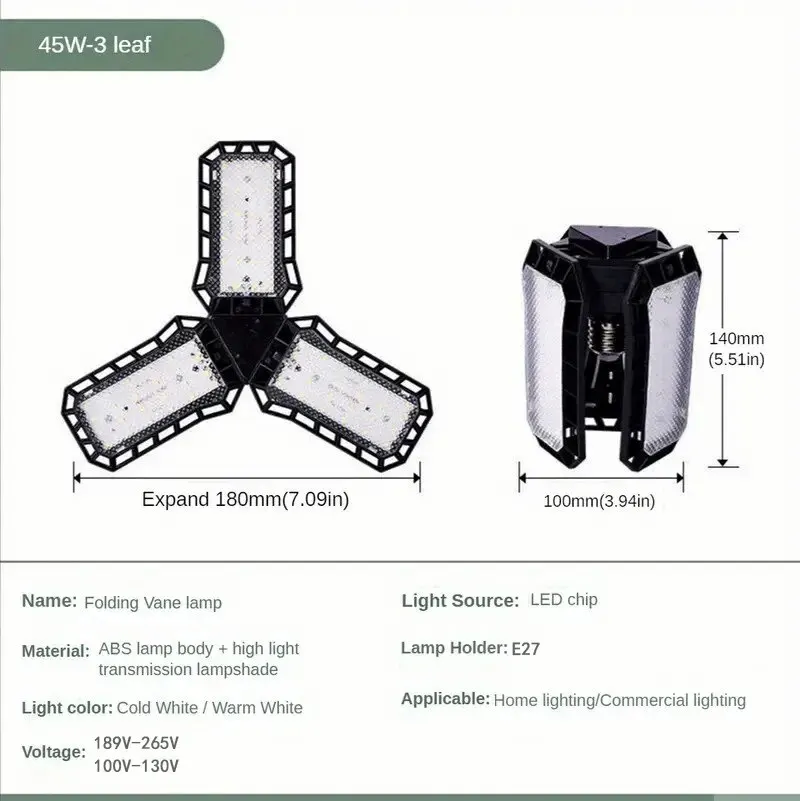 LED-Garagenlampen, 40 W, 60 W, 80 W, 10000 lm, superhelle Garagenbeleuchtung, LED-Ladenleuchte mit verstellbaren Paneelen, E27-Schraubfassung