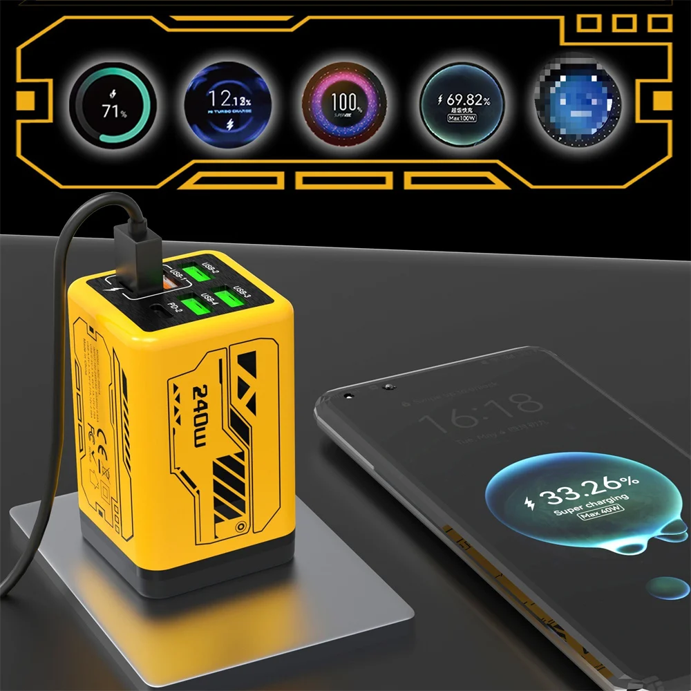 240W USB C Fast Charging Charger Multi Ports Wall Adapter For iPhone 15 Samsung Xiaomi Type C Quick Charge Phone Power Adapter