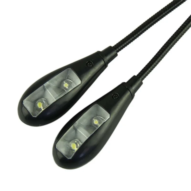Black Clip-on 2 Dual Arms 4 LED Flexible Book Music Stand Light Eye Protection Adjustable Desk Lamp For Reading Work
