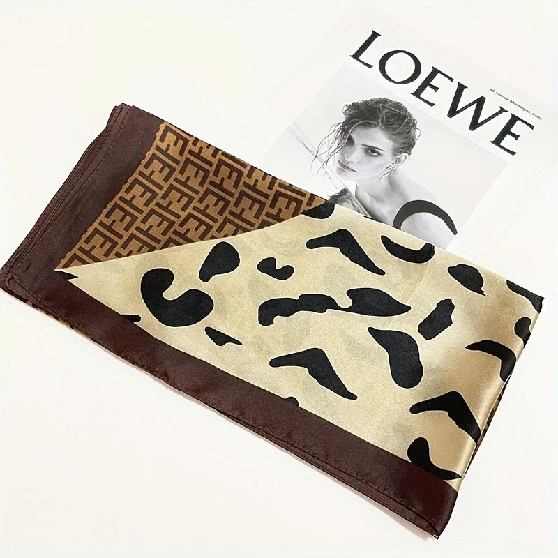 1pcs 70cm Cow Pattern Printed Silk Scarf for Women Imitation Silk Trendy and Versatile Headwear Clothing and Square Scarf 6