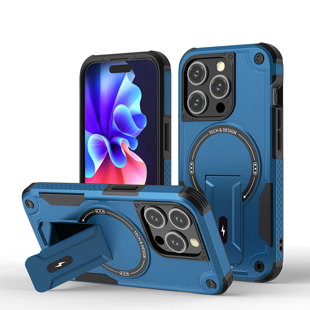 Military Bracket Heavy-Duty Magnetic Shockproof Armor Phone Case - Rugged Protection Cover