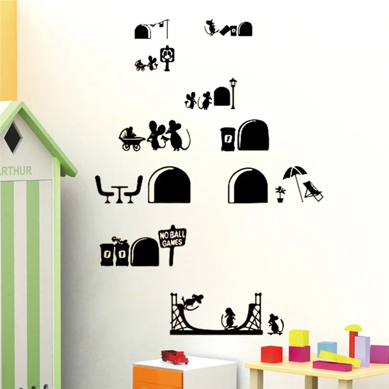 Mouse family wall sticker for living room bedroom children's room staircase decoration painting 25x55cm