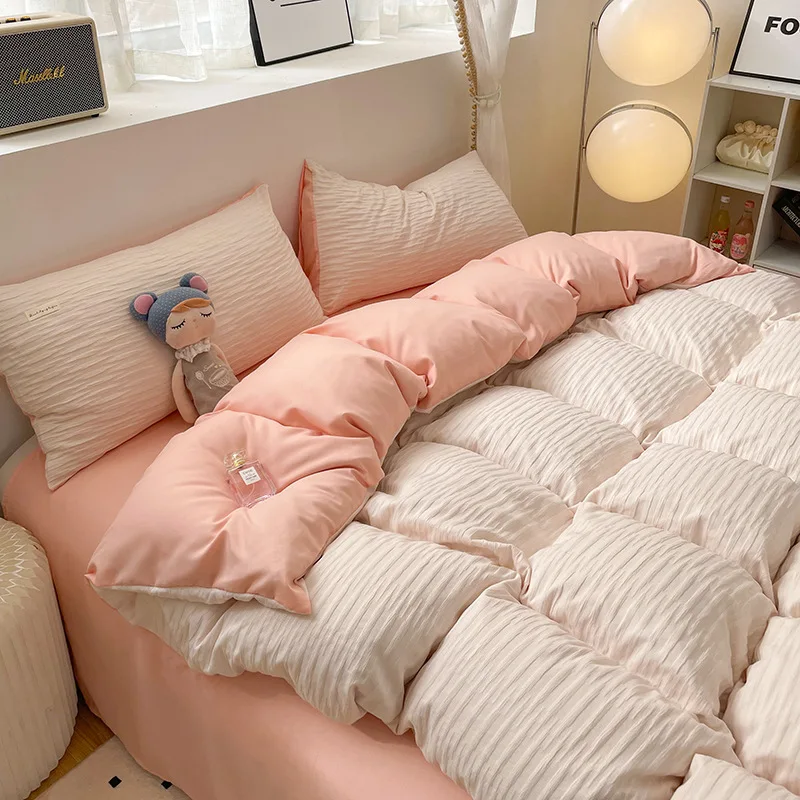 

Wave Bubble Solid Color Bedding Sets Single Bed Home Duvet Cover Sets Skin Friendly Fabric