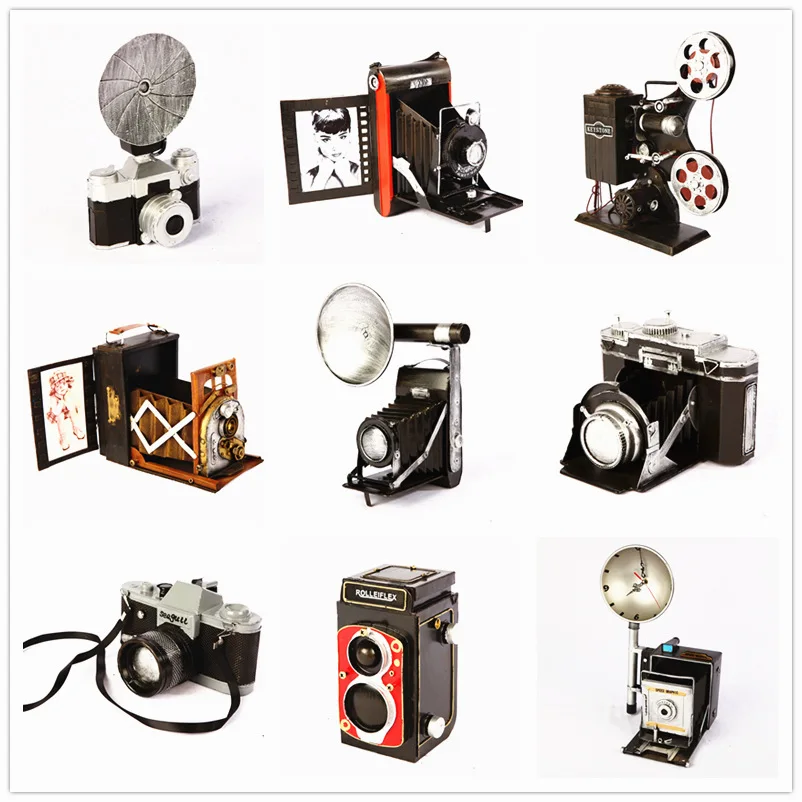 Fotocamera Vintage Iron Metal Point-And-Shoot Camera Model Treppiede Fotografia Puntelli Home Decor Modello Di Proiettore Vintage Vecchio Stile