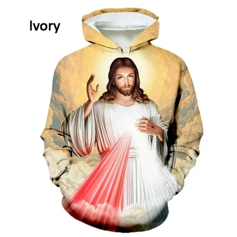 thumbnail image 1 of Sudadera con capucha y sudaderas con estampado 3D de la cruz de la fe cristiana para hombres y mujeres, sudadera informal con capucha y gráfico de Dios Jesús, 1 of 5