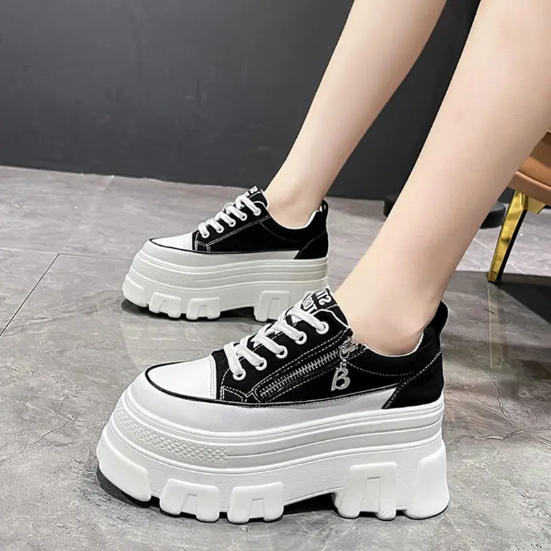 

2024 New Spring and Autumn Thick Sole Increased 8cm Comfortable Platform Leisure Canvas Shoes for Women