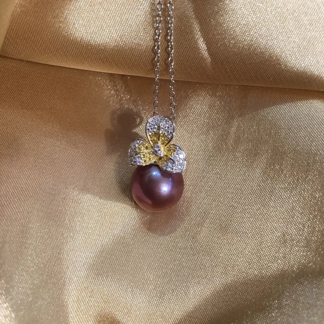 11-12mm Natural Freshwater Pearl Necklace Purple Color Edison Pearl Pendant Gift to Girl Wife Mother