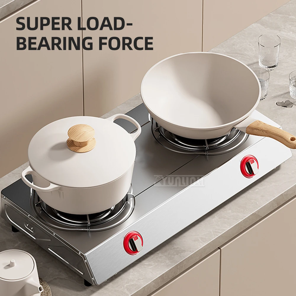 Double Gas Stove Cooker Kitchen Desktop Gas Stove 2 Burner Household Stainless Steel Strong Fire Liquefied Bruciatore A