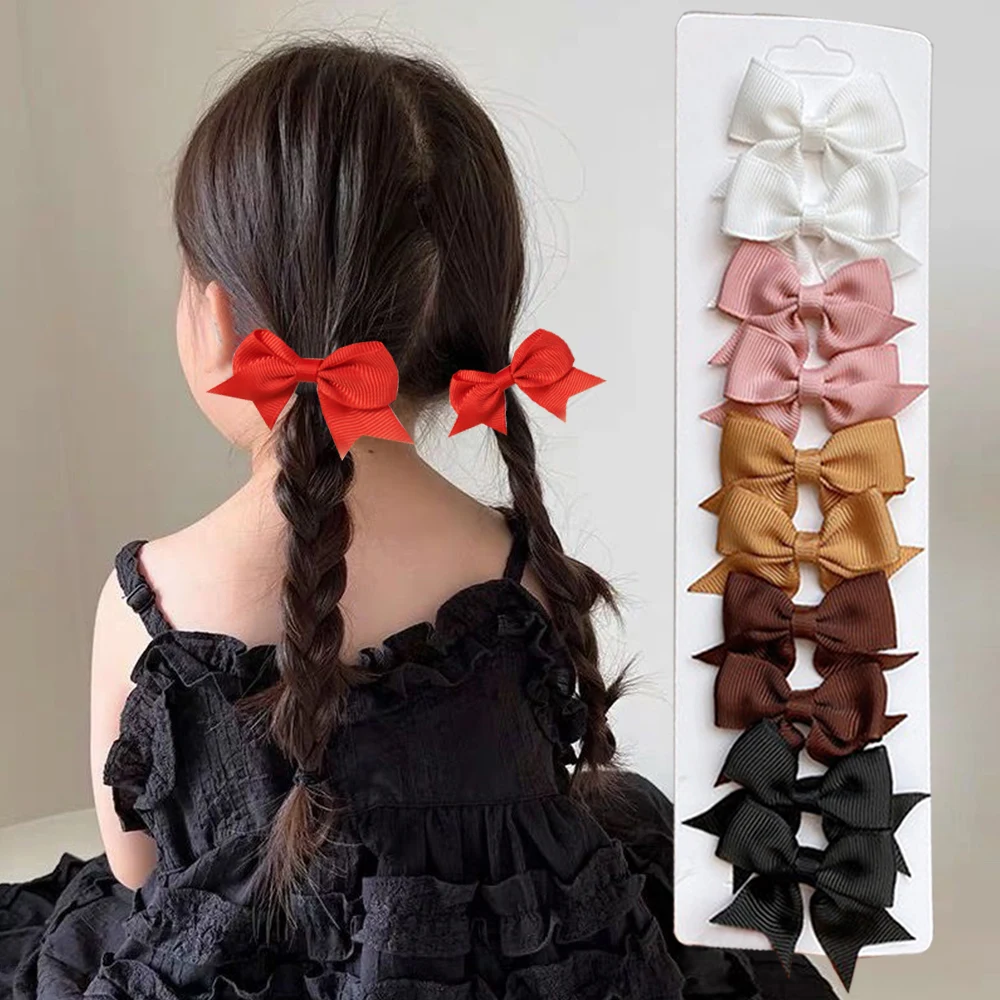 

10Pcs/Set Ribbon Bowknot Hair Clips For Kids Girls Colorful Bows Clip Barrettes Hairpin Mini Hairpins Headwear Hair Accessories