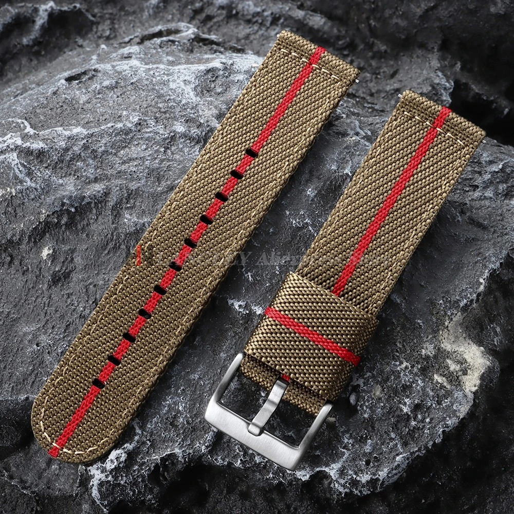 Military Sport Quick Release Nylon Strap with Woven Canvas Fabric, 20mm/22mm - Men's Watchband Bracelet