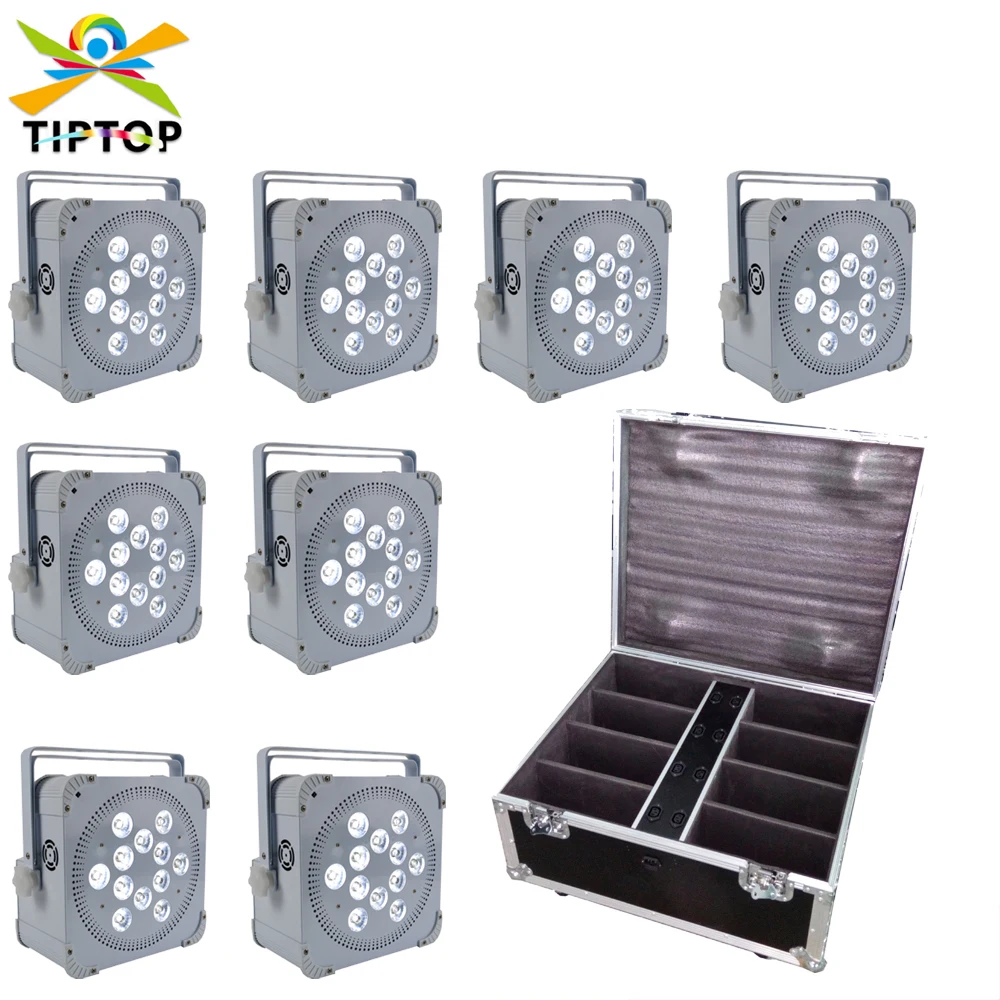 

8IN1 Charging Flight Case Pack 12x18W White Housing Wireless Battery Indoor Led Par Light RGBWA UV 6IN1 Tyanshine Leds TIPTOP