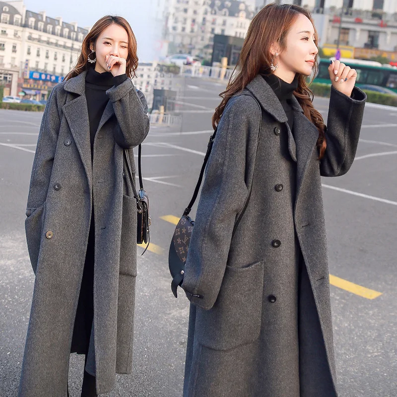 

Wool Coats Women Solid Slim Fit Turn Down Collar Regular Blends Spliced Jackets Knee Length Coat Elegant Autumn Winter 2024