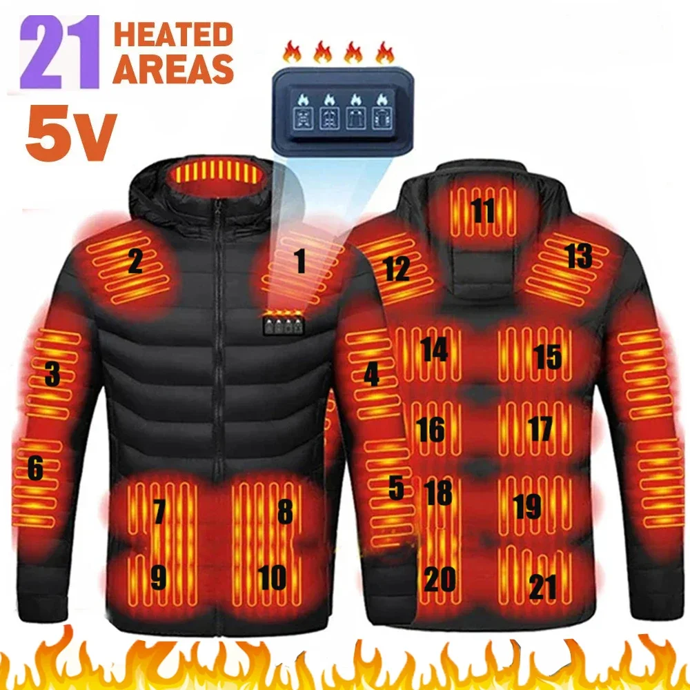 

21 Areas Heated Jacket Winter Electric Men's Women's Jacket USB Heating Jacket Heated Vest Moto Thermal Coat Clothing S-6XL