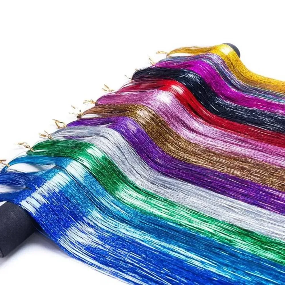 600Pcs Hair Tinsel False Extension Women Rainbow Dreadlocks Synthetic Laser Bling Decoration Glitter Party Hair Accessories