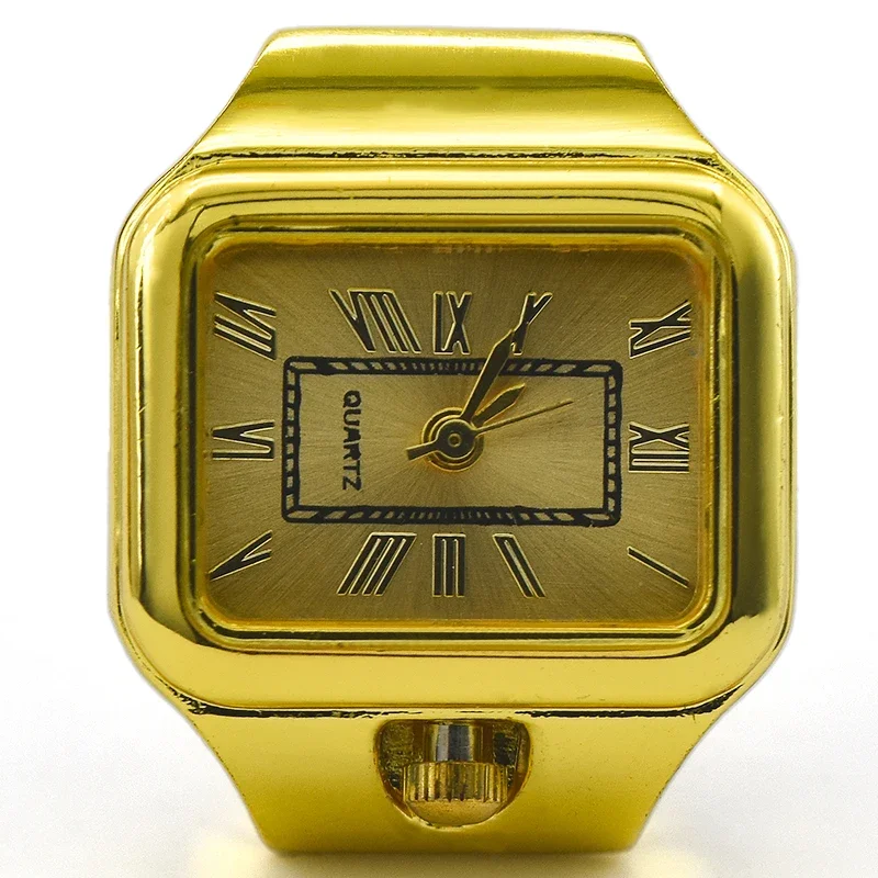 Hot Selling Creative Roman Numeral Scale Ring Quartz Alloy Shell Finger Square Watch Dial For Couples
