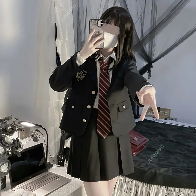 Japanese Student ins JK School Uniform Korean Fashion Sweet Blazers School Girls Uniform Sexy Kawaii Mini Pleated Skirt