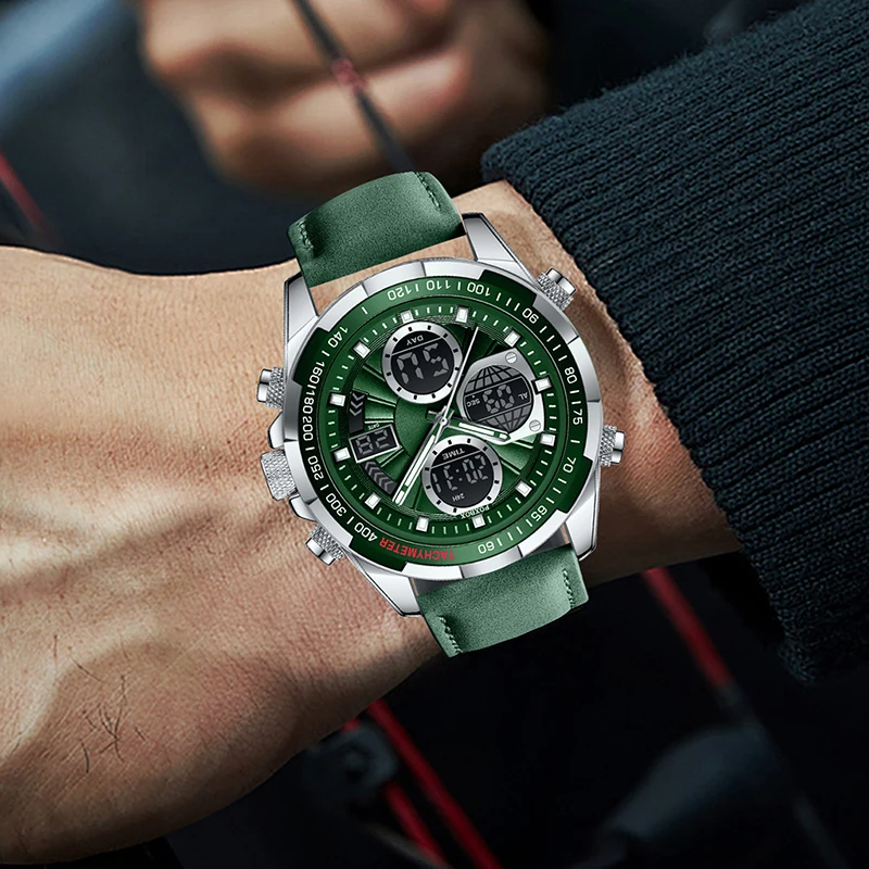 FOXBOX Mens Watches Fashion Business Military Digital Watch For Men Original Brand Luxury Leather Waterproof Sports Chronograph