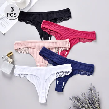 3PCS Cotton Antibacterial Women's Panties Solid Color G-string Quick Drying Soft Women's Underwear Sexy Breathable Girl's Panty 1