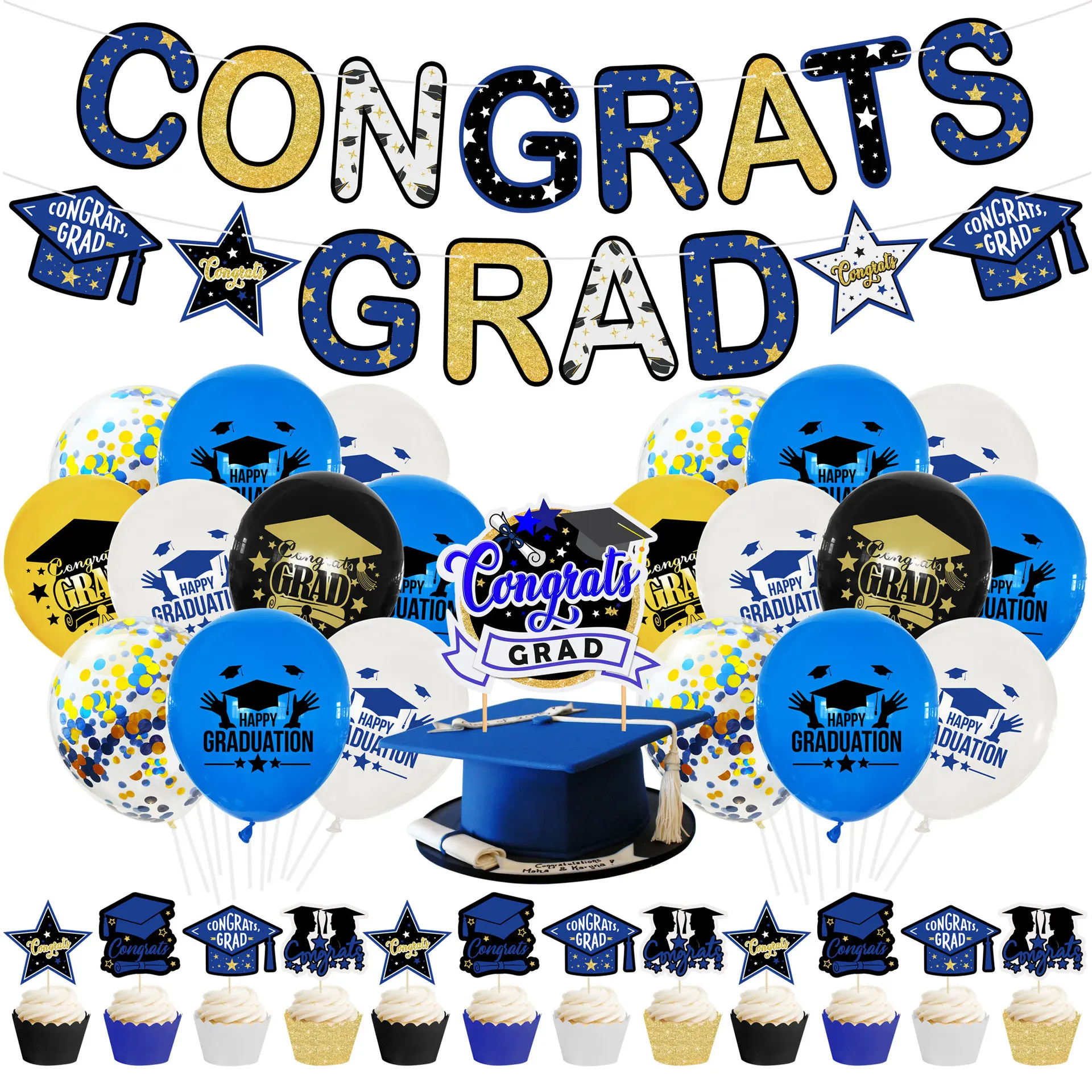 

1Set Congrats Grad Graduation Party Decoration Balloons Cake Topper Banner Party Backdrops Graduation Party Decorations Theme