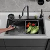 Multifunctional Stainless Steel Kitchen Sink Nano Flying Rain Waterfall Black Handmade Large Single Tank Vegetable Washing Basin 3