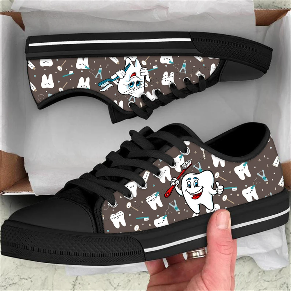 

Cartoon Cute Dental Care Low Top Canvas Walking Shoes Women Summer Lace Up Sneakers Female Wild Non-Slip Casual Shoes Zapatillas