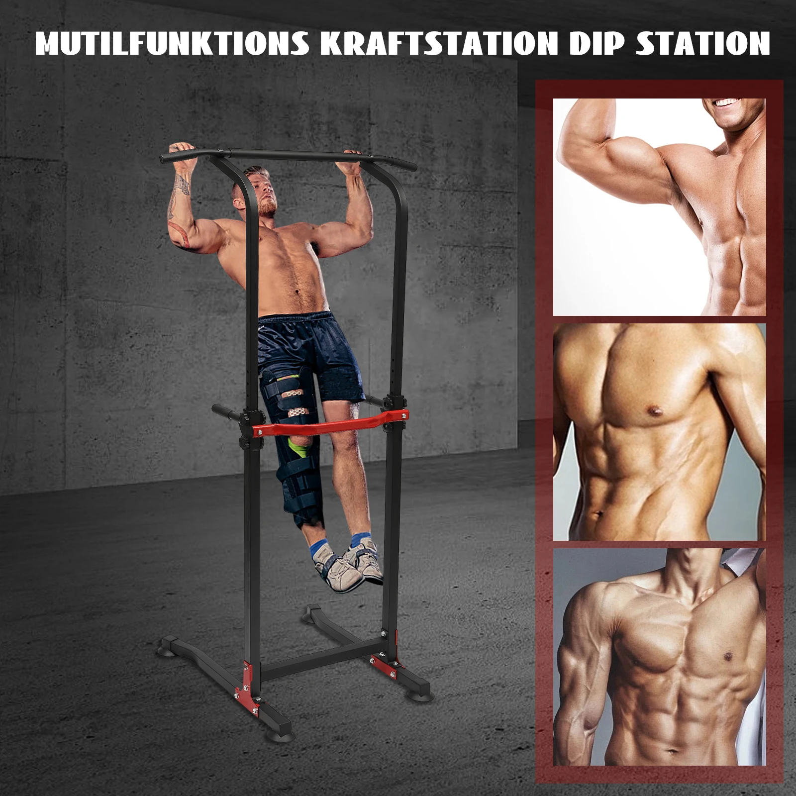 Power Tower Dip Station Freestanding - Barre de traction réglable pour musculation à domicile