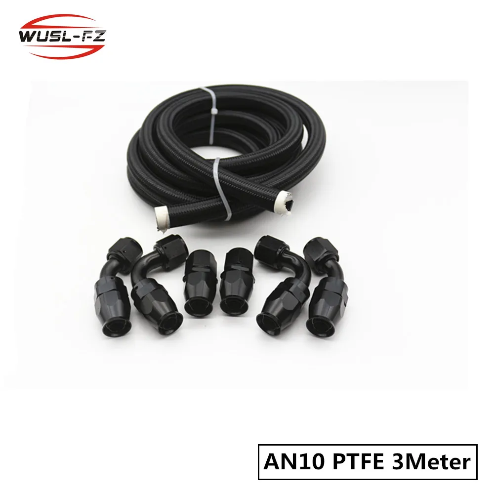 10 AN10 PTFE Swivel Fittings + Black Nylon Fuel Line Hose Kit E85