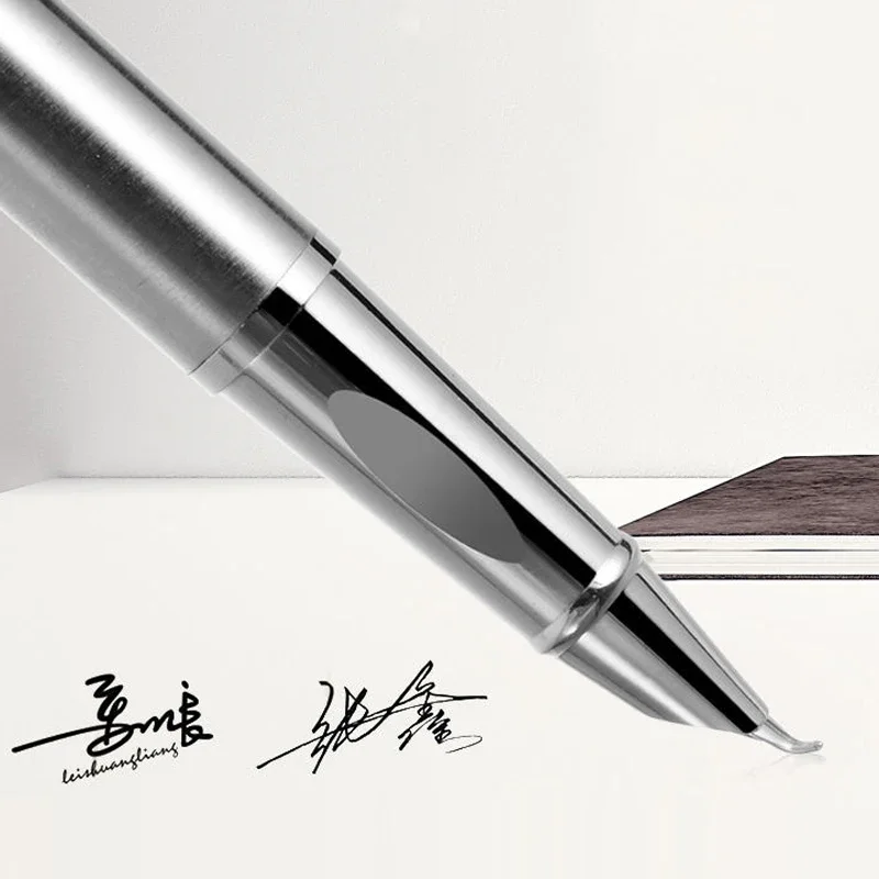 Fountain Pen Calligraphy Pen Fashion Silver Art Fountain Pens 0.8/1.3mm Curved Nib Students Calligraphy Writing Tools School Office Stationery