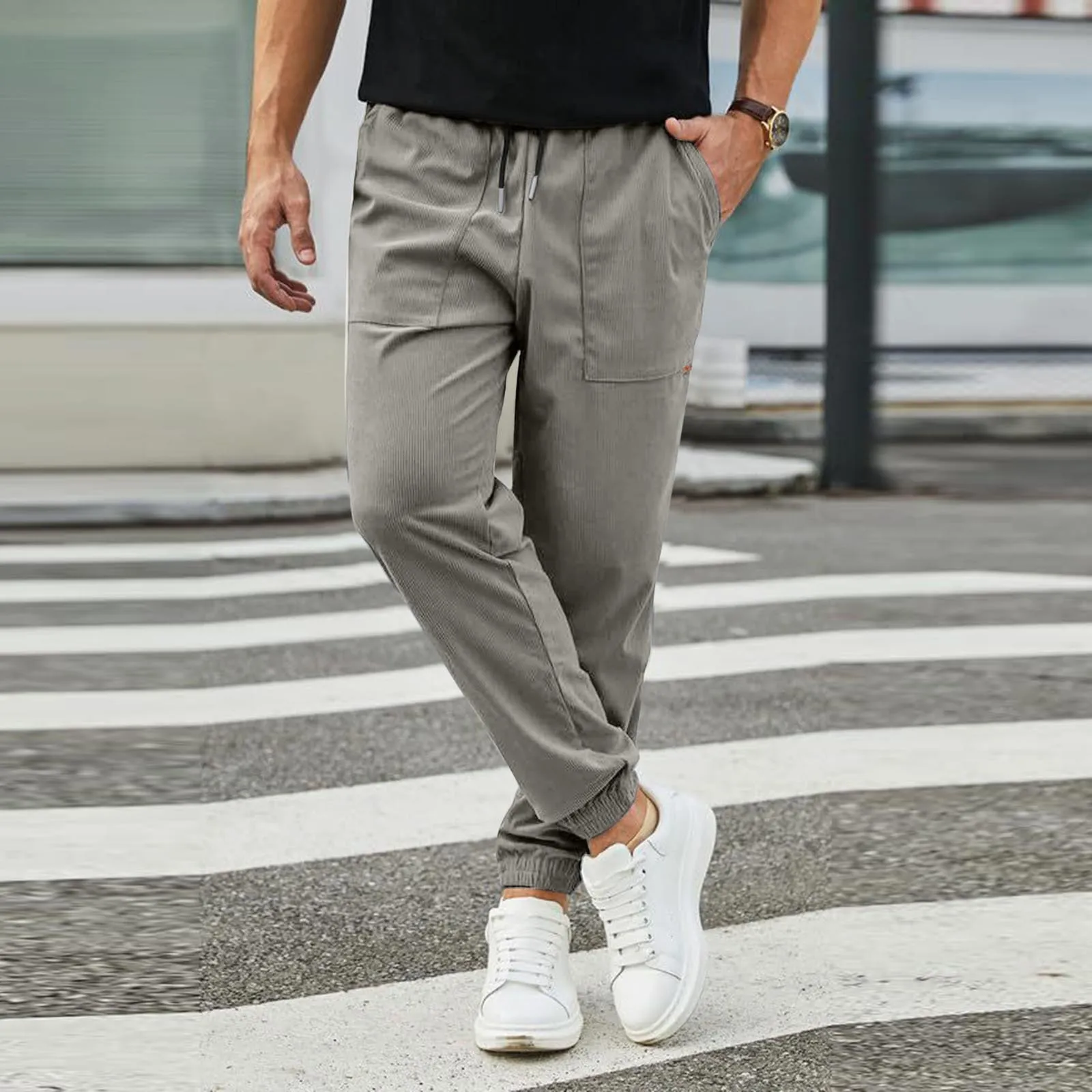 

Spring Summer Streetwear Hip Hop Cargo Pants Men'S Cargo Pants Elastic Harun Ankle-Length Pant Joggers Khaki Imitate Jeans Male