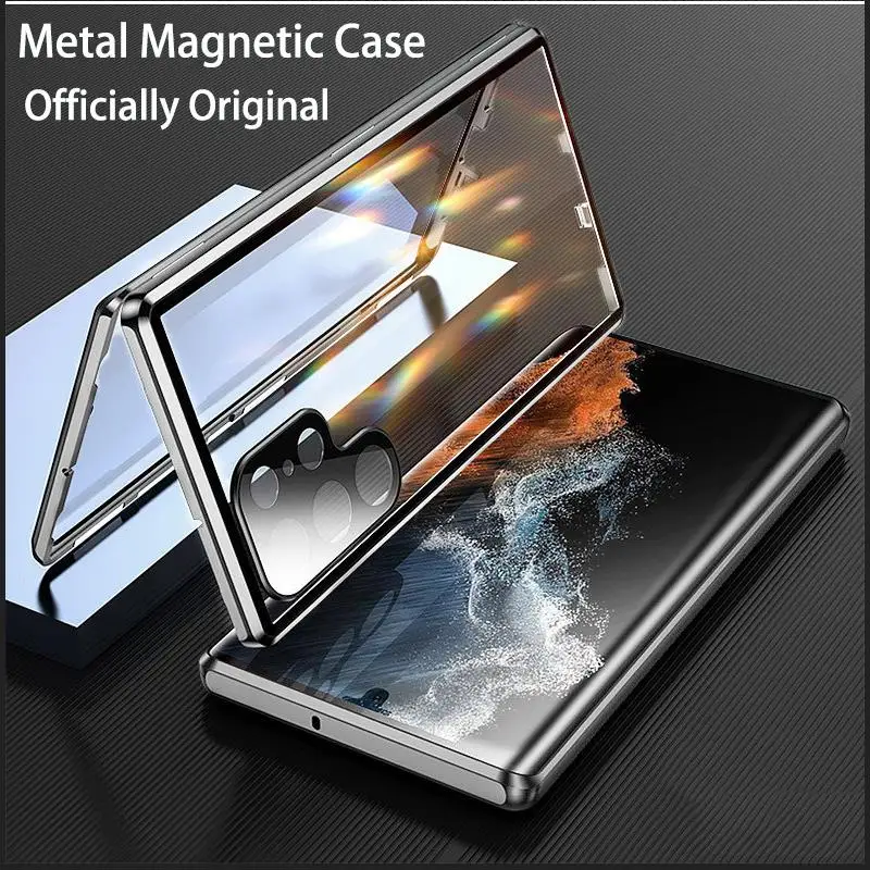 

Metal Magnetic Case For Samsung S23 S21 S22 S24 Ultra 360° Full close surround with screen glass Camera protection Cover