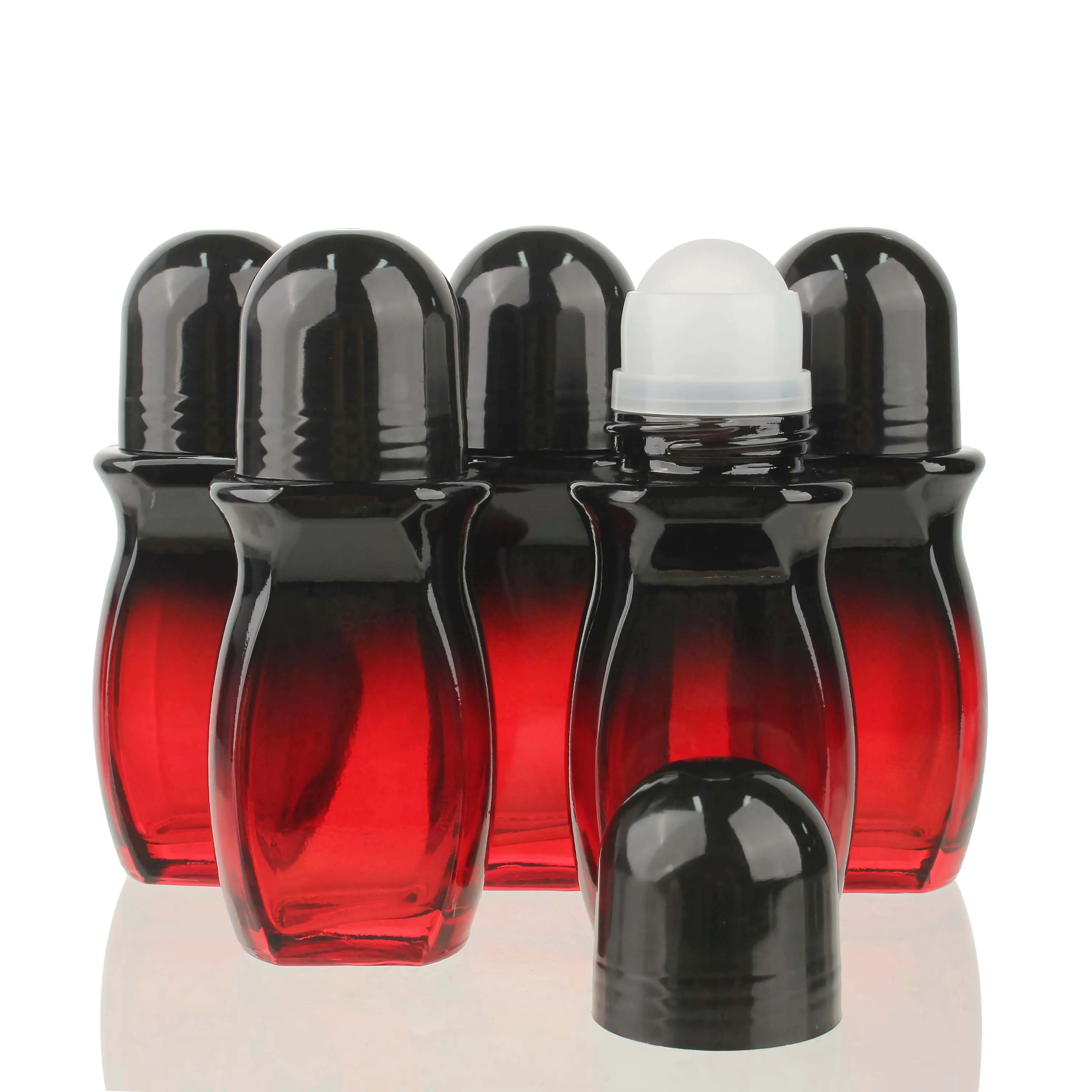 5 PCS Empty 50ml 1.67oz Gradient Red Glass Oil Roller Bottles Refillable Deodorant Container Applicator Roll On Bottles Diy_voghion.com