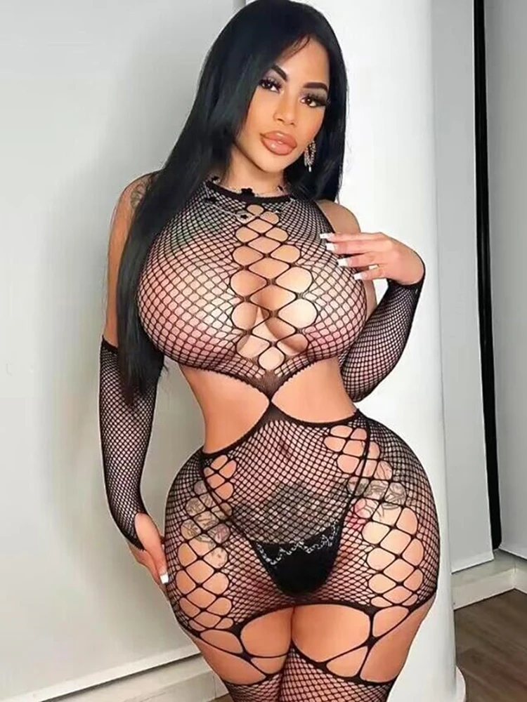 One Pieces Crotchless Bodysuit Sexy Open Bra Lingerie Women Fishnet Transparent Bodystocking For Sex Body Suits Erotic Costumes
