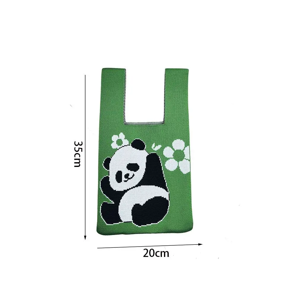Polyester Cute Panda Knit Bag New Mini Reusable Handmade Knit Handbag Panda Flower Women Knot Wrist Bag Women