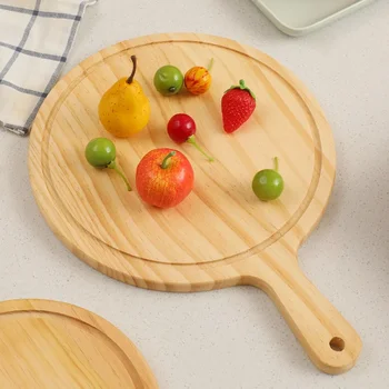 HeMu Tagliere in legno Tagliere per pizza in legno di pino con manico Piatto da pranzo rotondo portatile in legno Vassoio da bistecca per frutta da cucina 1