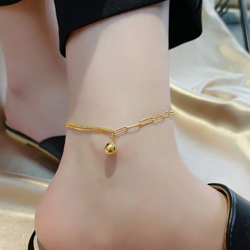 Fashion simple adjustable girl's anklet splice chain ball filled - Main Image
