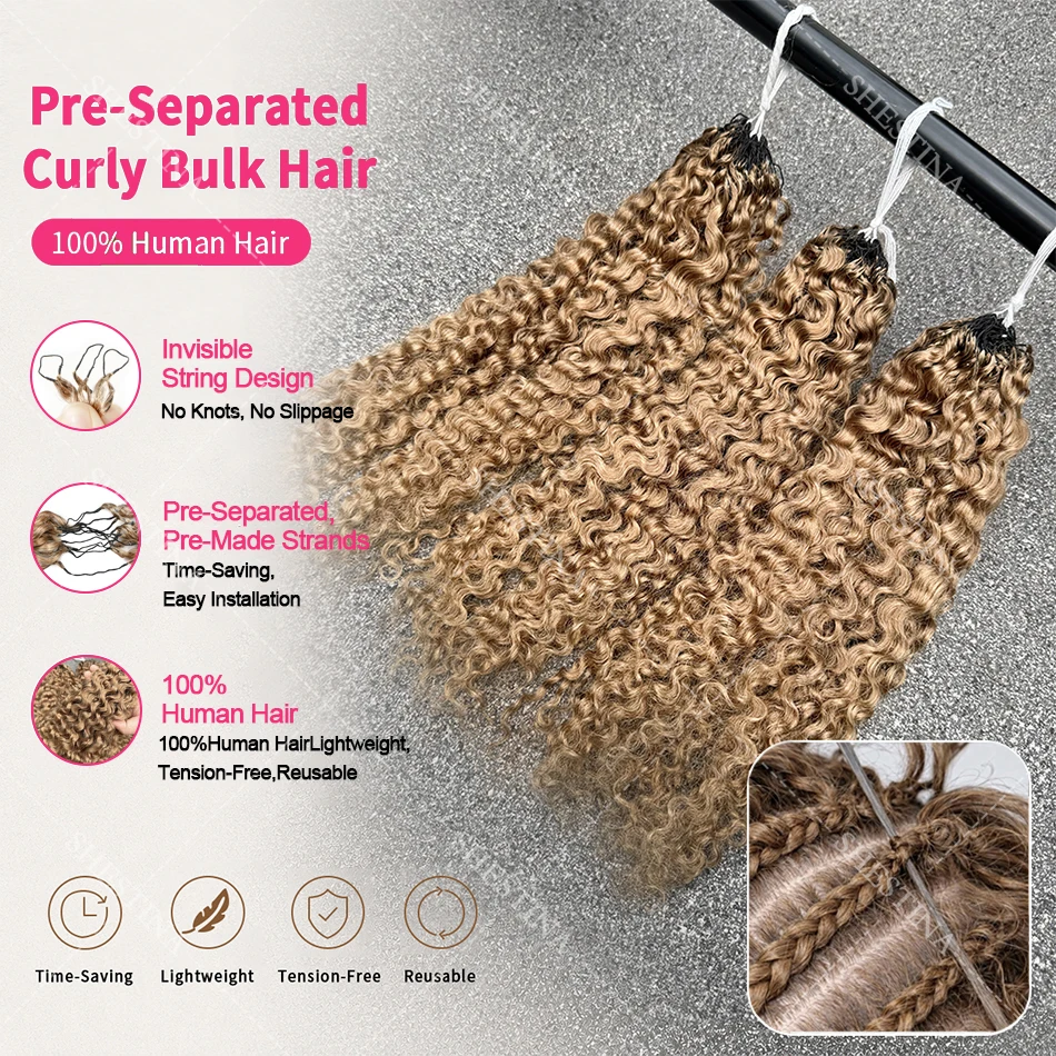 Honey Blonde Feather Crochet Human Hair Extensions Knotless Pre-Separated Pixie Curl Small Spirals Curly Crochet Hair for Boho 4