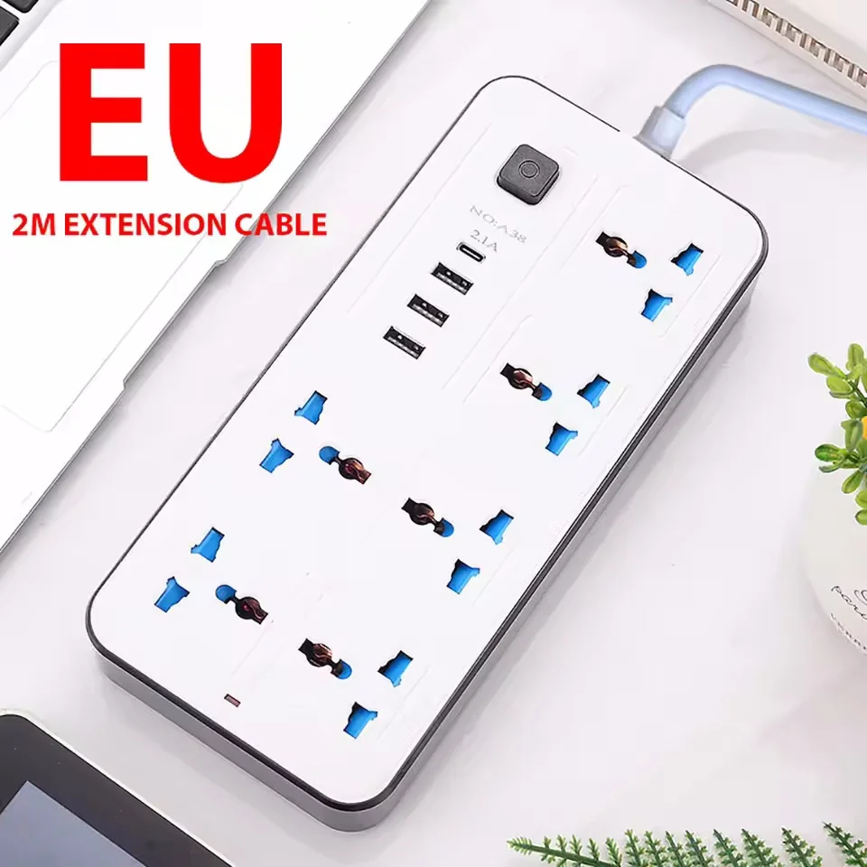 Universal Power Strip with USB-C Port and 2M Extension Cord