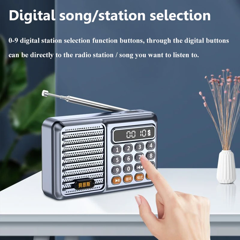 Mini Portable FM Radio LED Display Digital Radios Hifi Sound Bluetooth Speaker Wireless MP3 Music Player Support TF Card U Disk