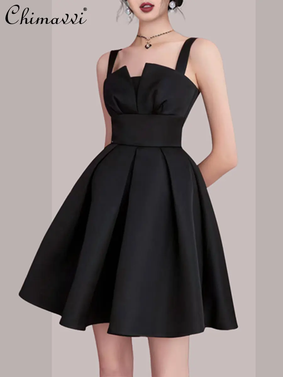 

Black Dress 2023 Summer New French Lux Short Socialite Dress High Waist Slim Black Hepburn Style Elegant Formal Dress for Women