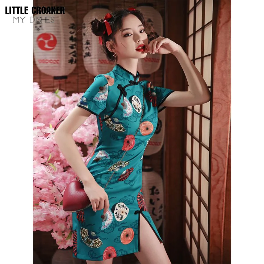 China-Chic Qipao Women Young Style 2023 New Chinese Summer Cheongsams Girl's Modified Chinoiserie Small Size Dress Short Style