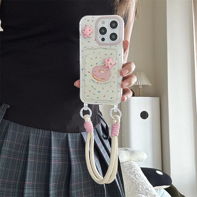 Karten tasche transparent lackiert Polka Dot Donut 3D Star Handy hülle für iPhone 16 15 14 plus x xs xr 11 12 13 Pro Max Hüllen Abdeckung