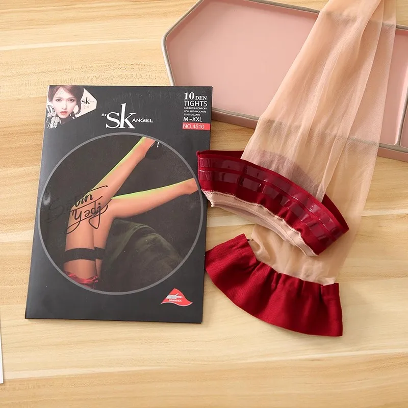 Sexy Strümpfe mit Kleinpaket 10D dünne Seidenstrümpfe weibliche dünne Strumpfwaren Kontrastfarbe rutschfeste über dem Knie Damenstrümpfe – Detail 7